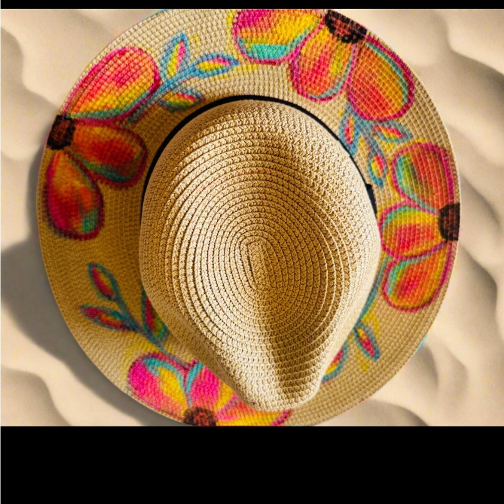 Floral Straw Sun HatHand Painted Hat